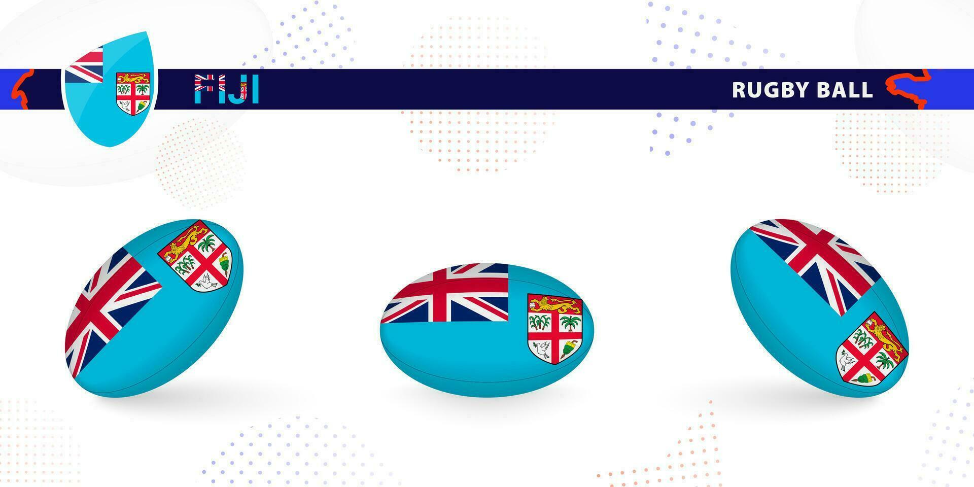 Rugby ball set with the flag of Fiji in various angles on abstract background. vector