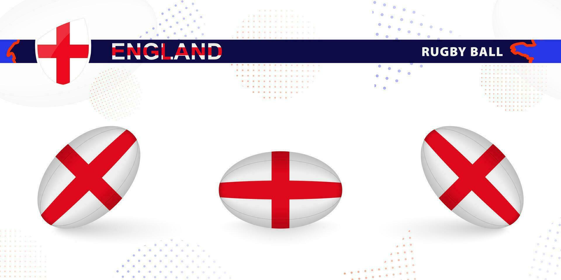 Rugby ball set with the flag of England in various angles on abstract background. vector