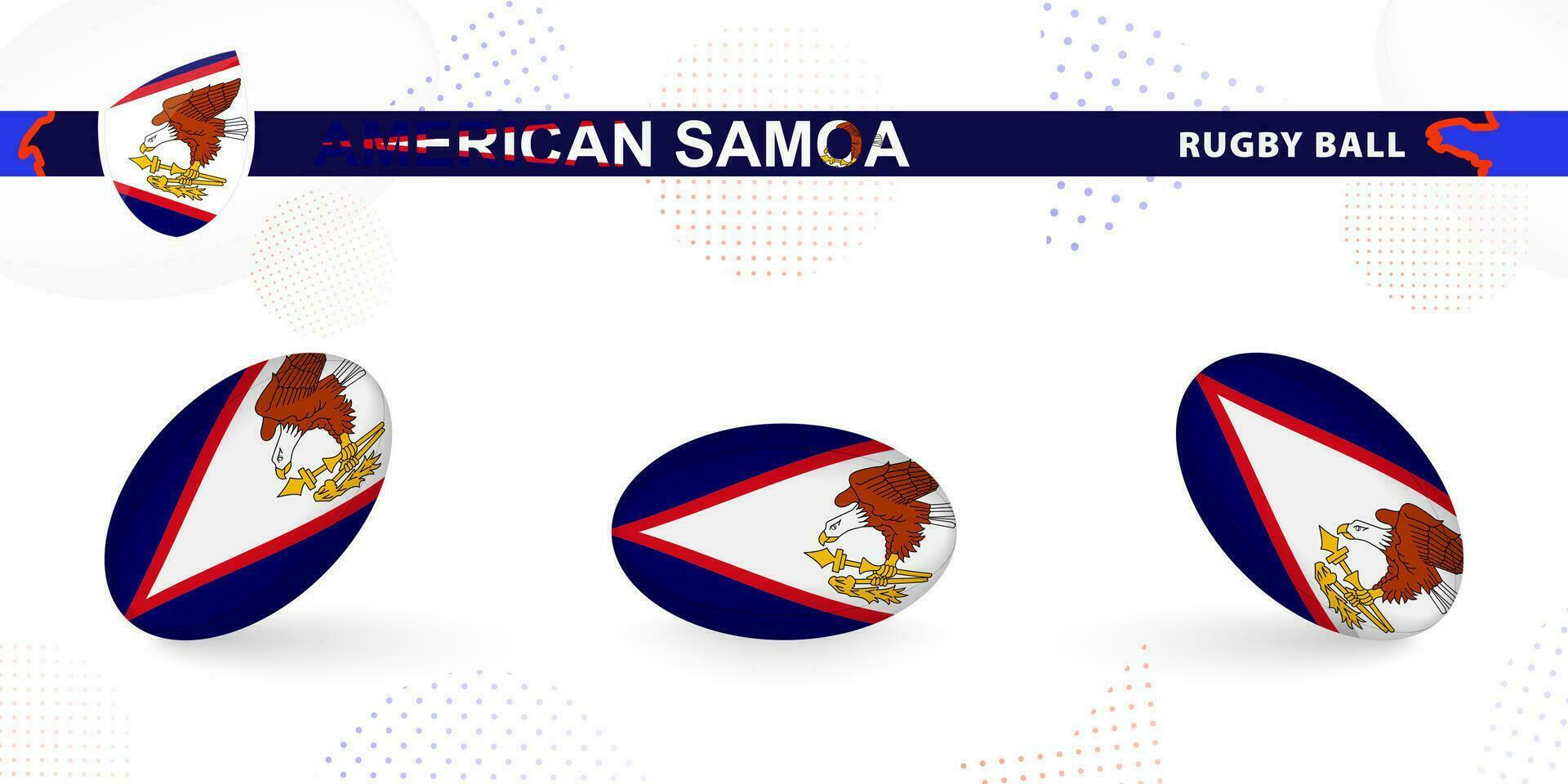 rugby pelota conjunto con el bandera de americano Samoa en varios anglos en resumen antecedentes. vector