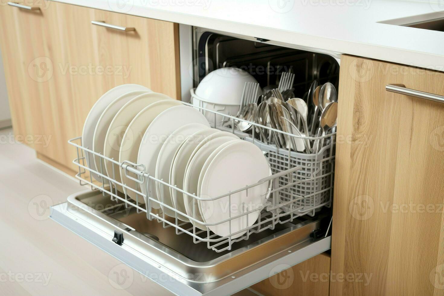 Kitchen furniture new dishwasher. Generate Ai photo