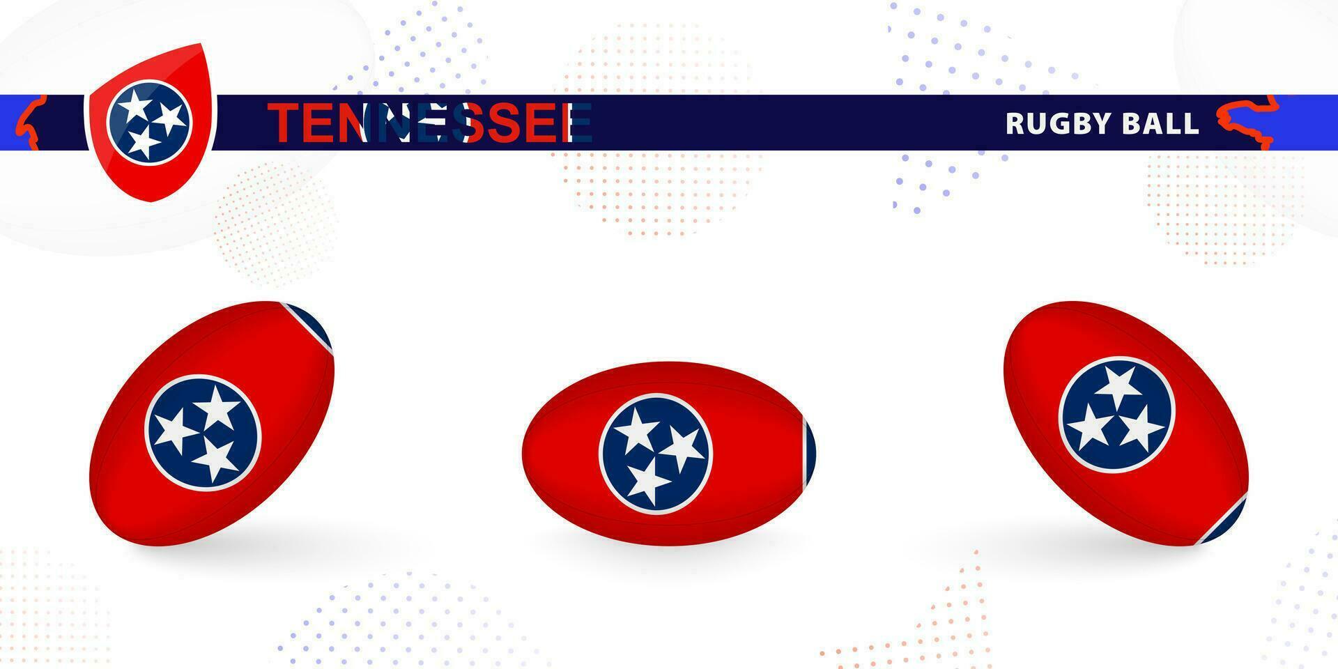 Rugby ball set with the flag of Tennessee in various angles on abstract background. vector