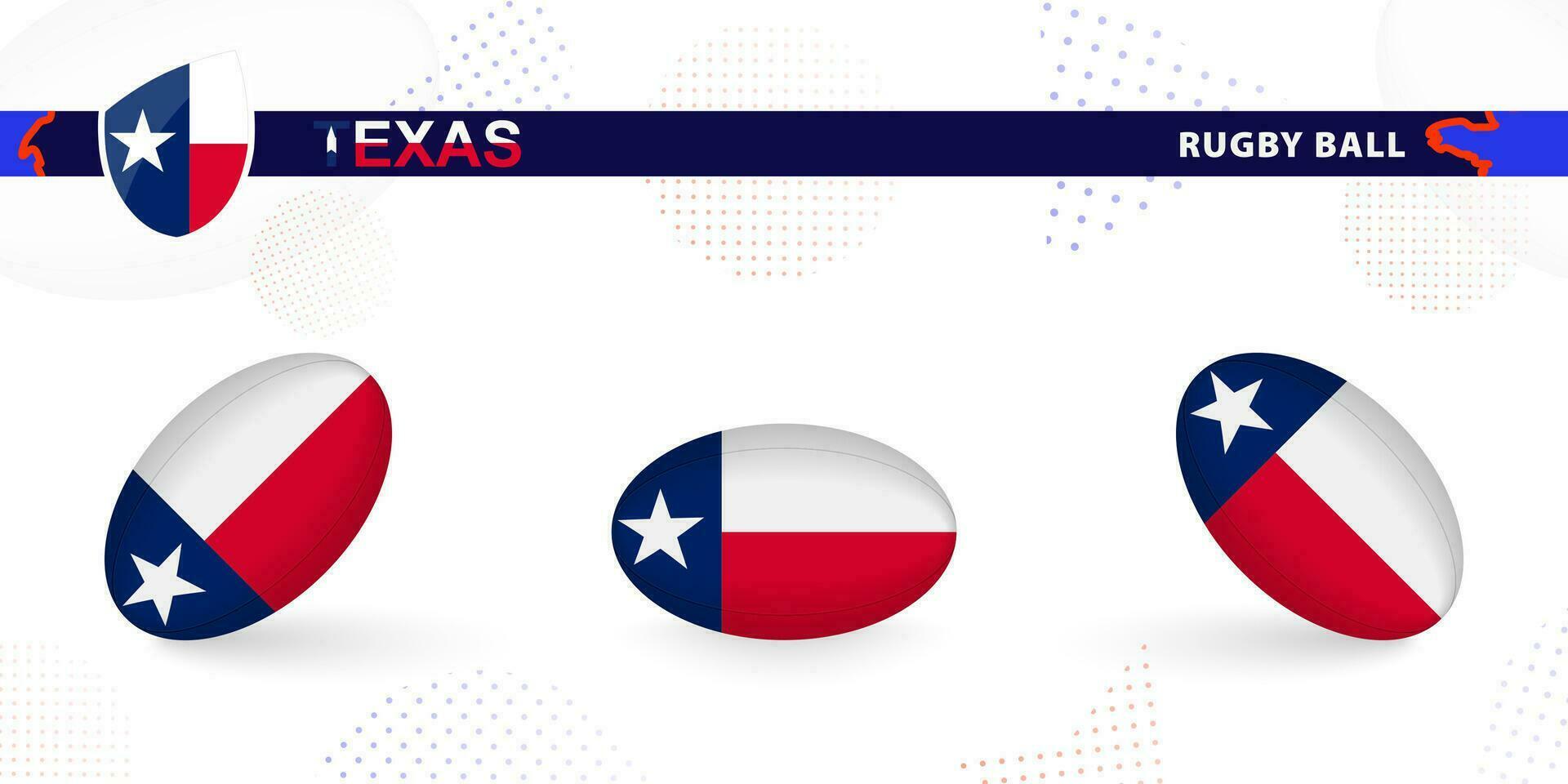 rugby pelota conjunto con el bandera de Texas en varios anglos en resumen antecedentes. vector