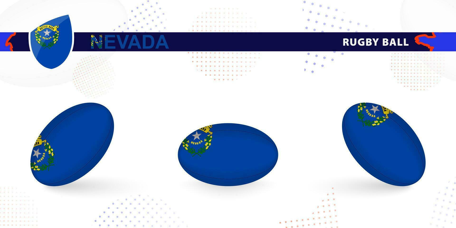 rugby pelota conjunto con el bandera de Nevada en varios anglos en resumen antecedentes. vector