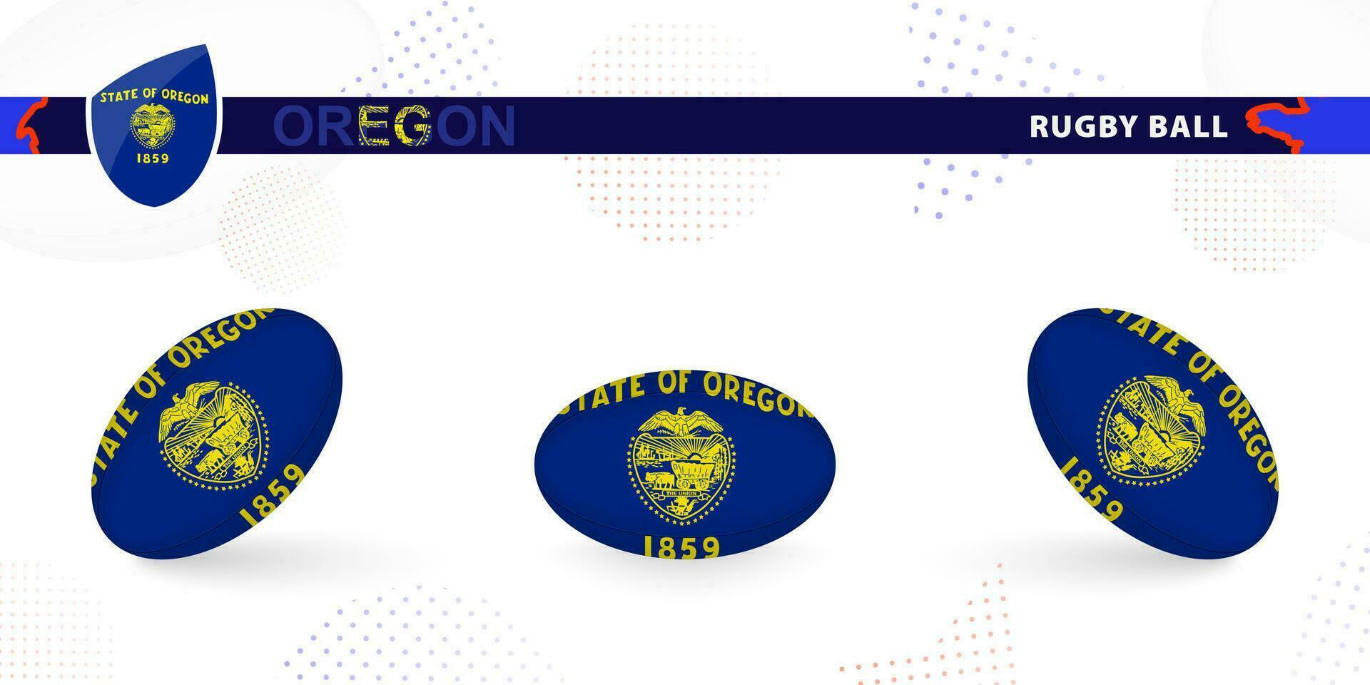 rugby pelota conjunto con el bandera de Oregón en varios anglos en resumen antecedentes. vector