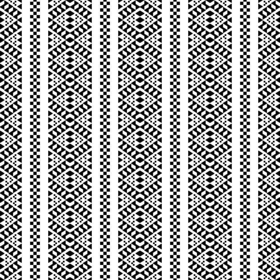 Aztec seamless ethnic pattern vector illustration. Pixel stripe style. Abstract tribal geometric unique art design for print fabric. Black and white color.