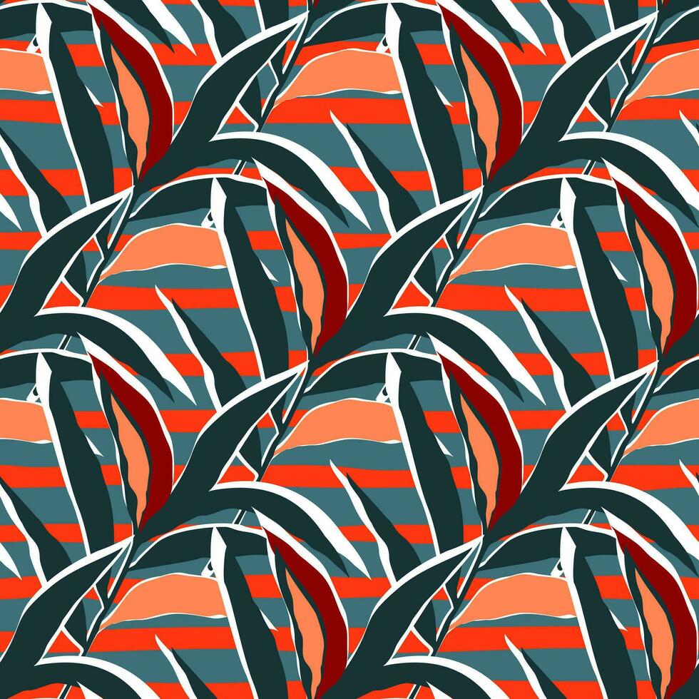 Stylized tropical palm leaves wallpaper. Jungle palm leaf seamless pattern. vector