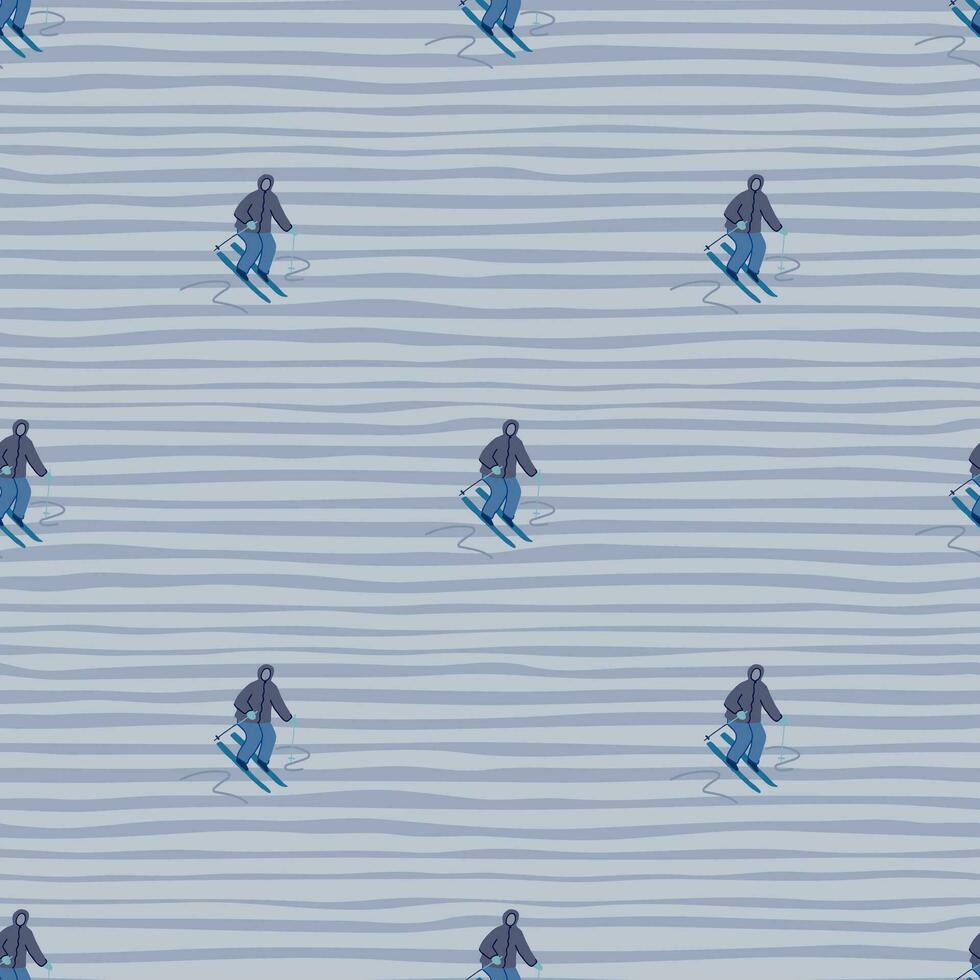 Winter sports seamless pattern. Skiers on the slope. vector