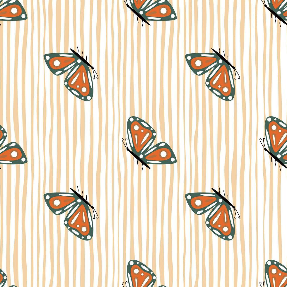 Simple stylized moth seamless pattern. Butterflies wallpaper. Flying insect print. vector