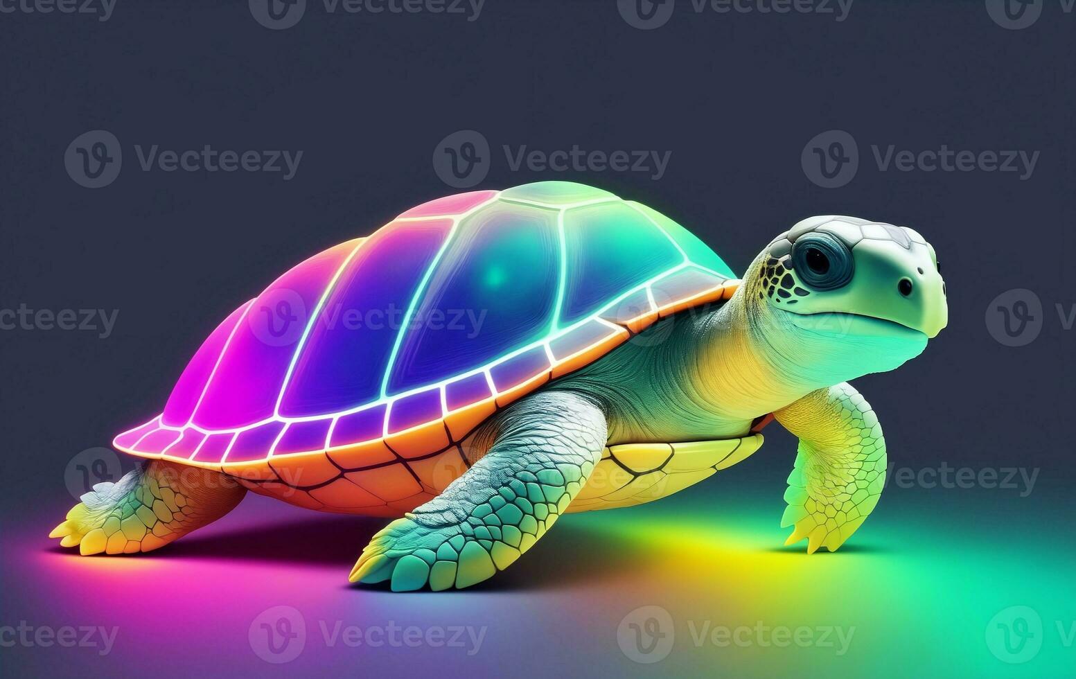 Cute colorful neon sea turtle, Generative AI Illustration. photo