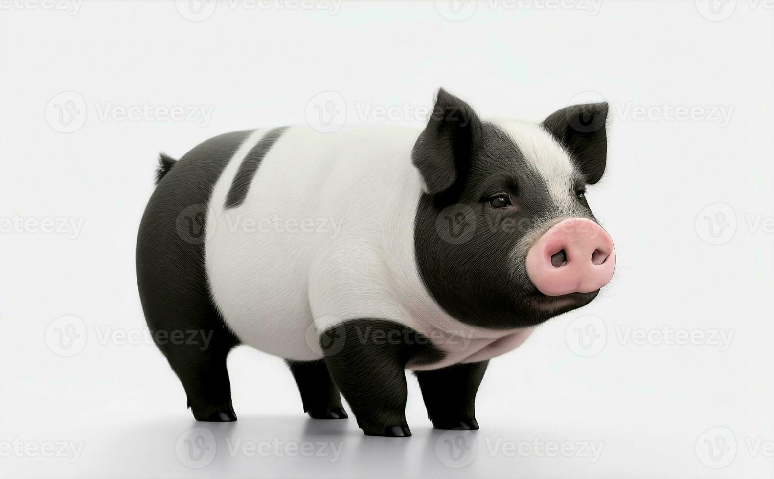 A cute black and white pig on white background, Generative AI Illustration. photo