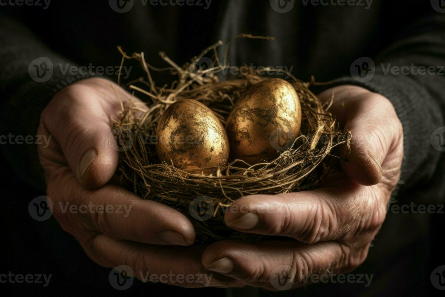 Golden egg holding nest. Generate Ai photo