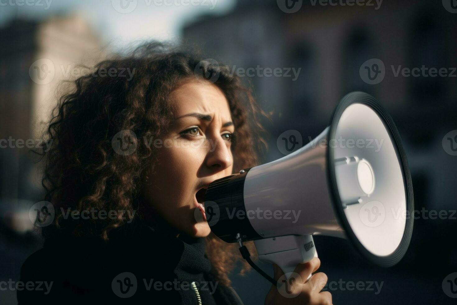 Woman megaphone. Generate Ai photo