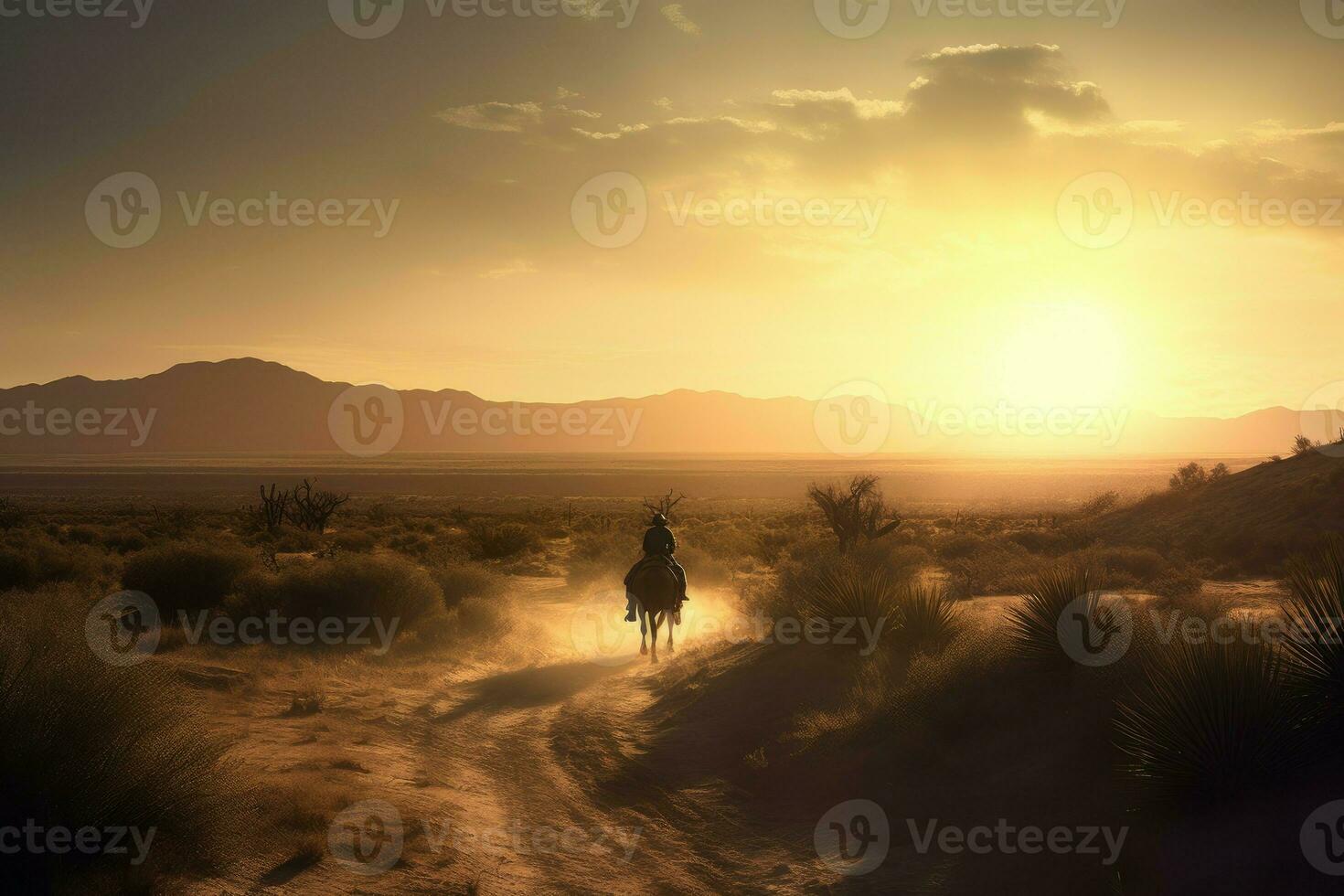 salvaje vaquero puesta de sol. generar ai foto