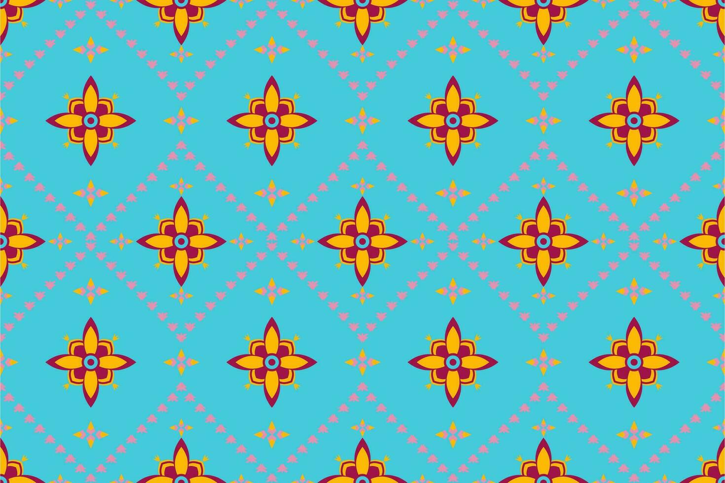 Aztec geometric pattern for vibrant color.Damask style pattern for textile and decoration.Ethnic abstract ikat.Seamless pattern in tribal.Native aztec boho vector design.