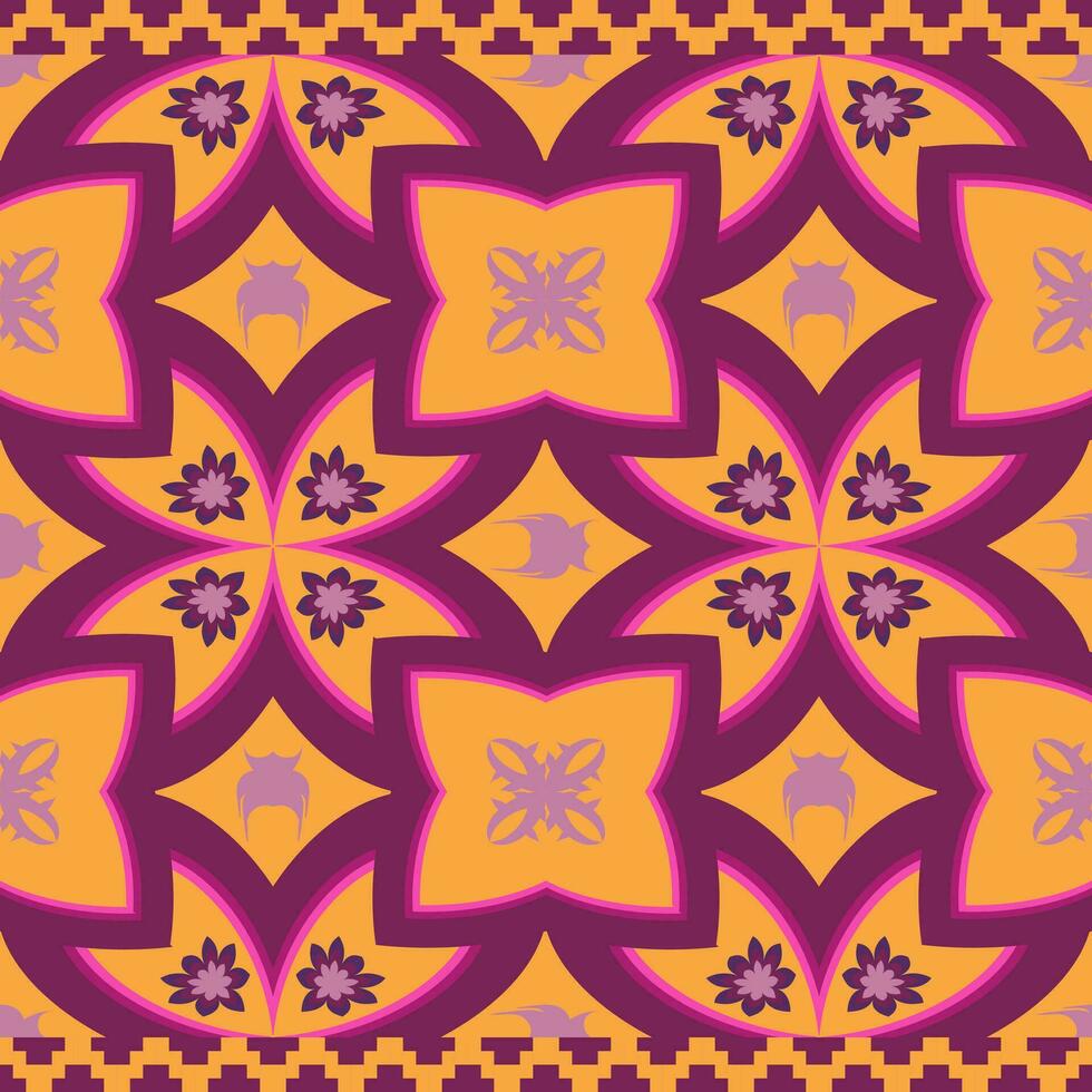 Ikat geometric embroidery on color background.Geometric ethnic oriental pattern traditional.Aztec abstract style vector illustration.Design for texture,fabric,clothing,wrapping,carpet.