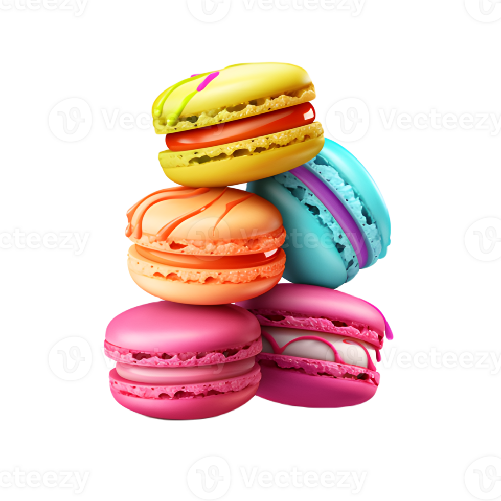 Rainbow pastries, featuring a variety of colors such as blue, green, pink, and yellow, are filled with vanilla cream. Children often favor multicolored sweets.  AI Generative png