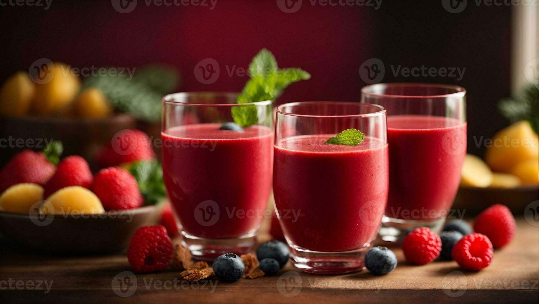 sano apetitoso rojo zalamero postre en lentes. ai generado foto