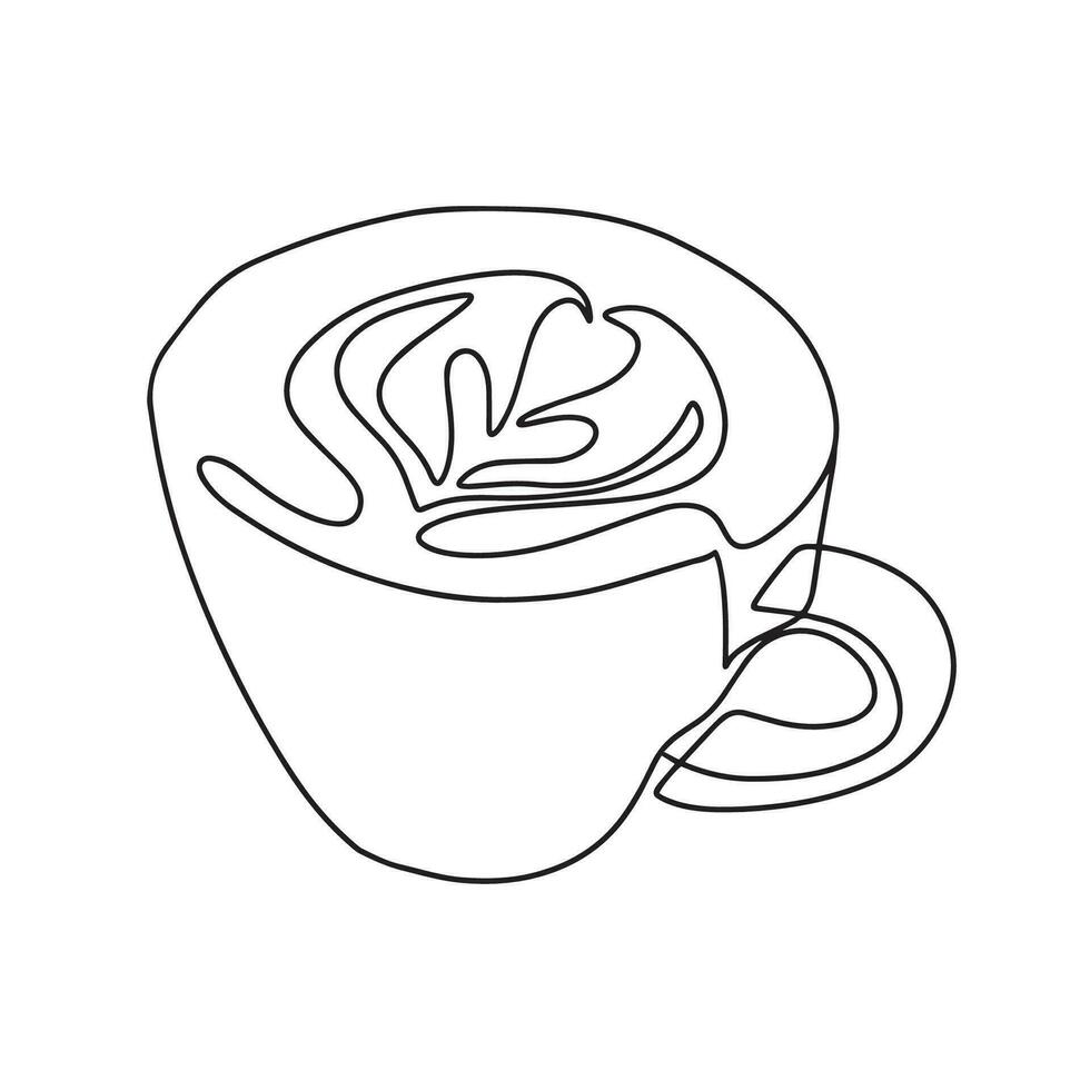 Single continuous line drawing of a cup of coffee drink. One line draw design illustration. Vector