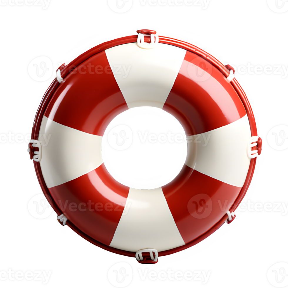 round lifebuoy with red and white stripes cut out isolated on transparent background ,generative ai png