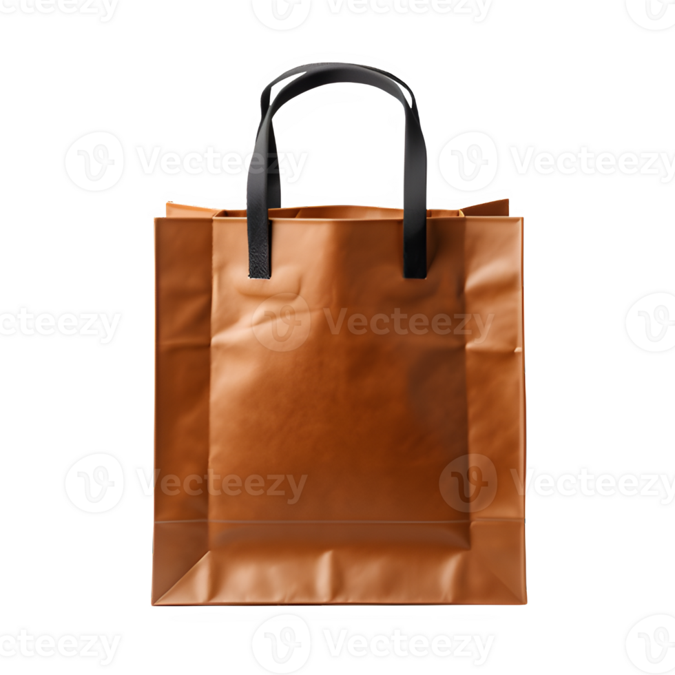 brown paper bag isolated on transparent background ,brown cardboard handbag cut out png ,generative ai