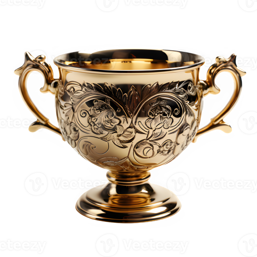 golden cup trophy isolated on transparent background ,award trophy cut out png ,generative ai