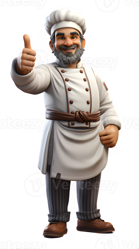 cartoon illustration of chef posing with thumbs up isolated on transparent background ,generative ai png