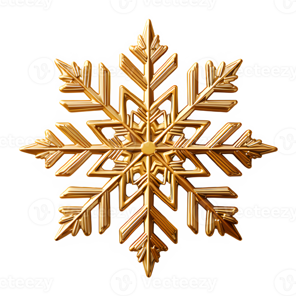 golden snowflake isolated on transparent background ,christmas ornament cut out png ,generative ai