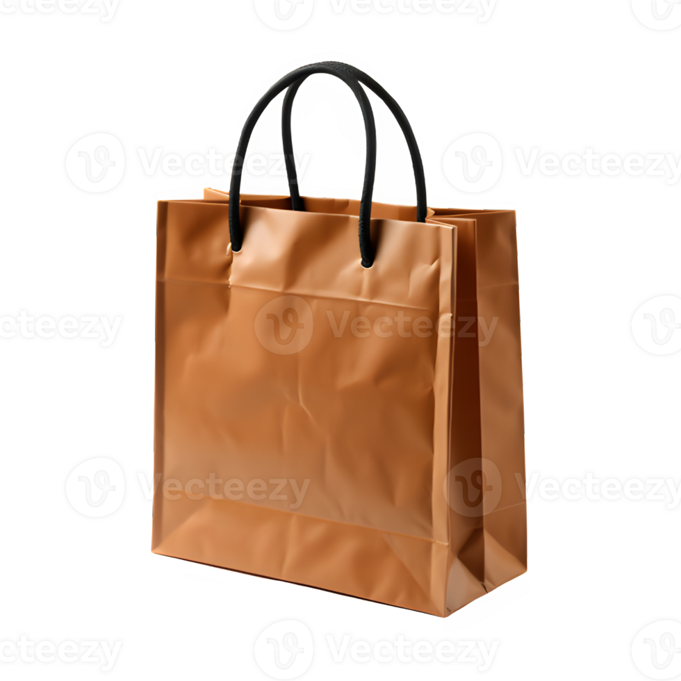 brown paper bag isolated on transparent background ,brown cardboard handbag cut out png ,generative ai