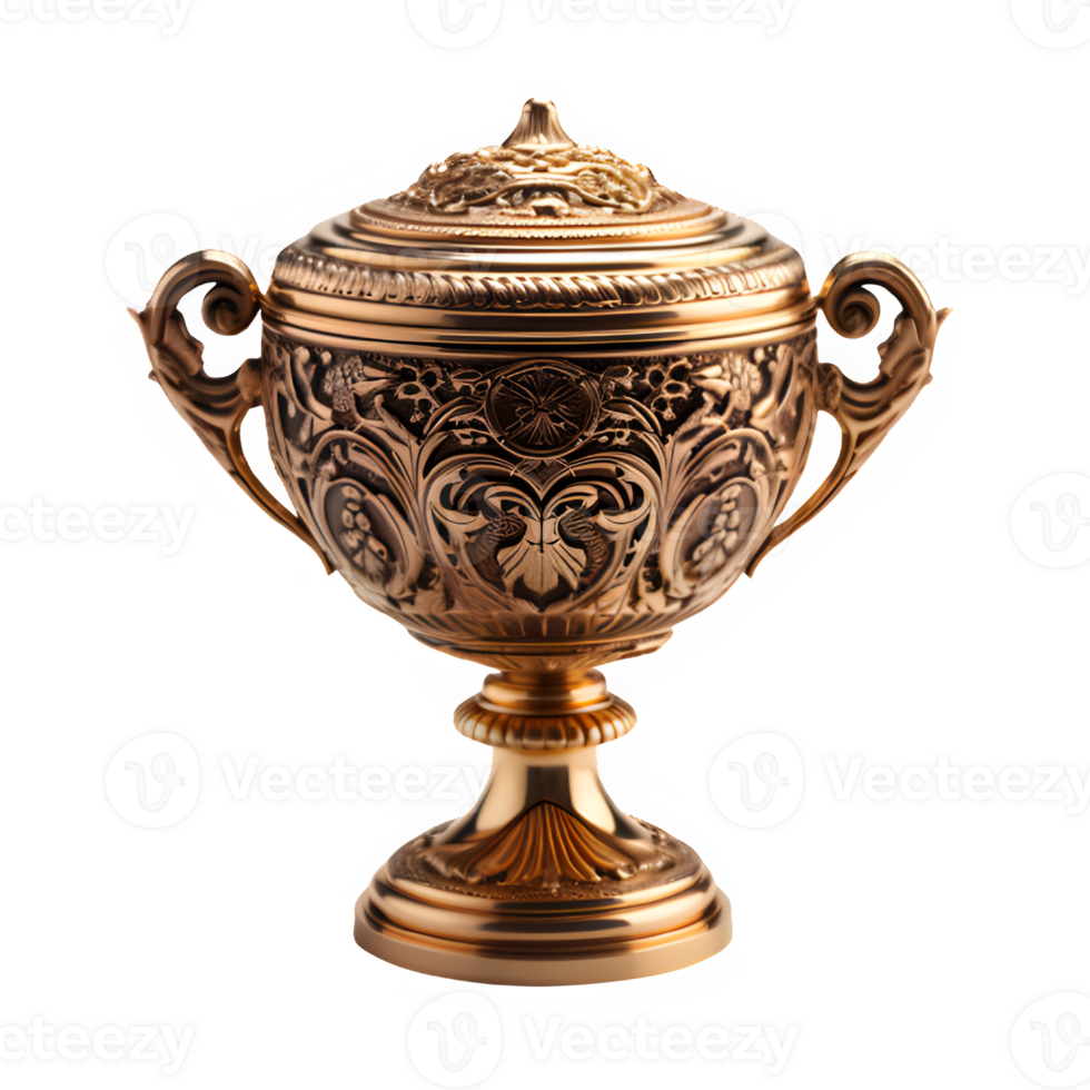 golden cup trophy isolated on transparent background ,award trophy cut out png ,generative ai