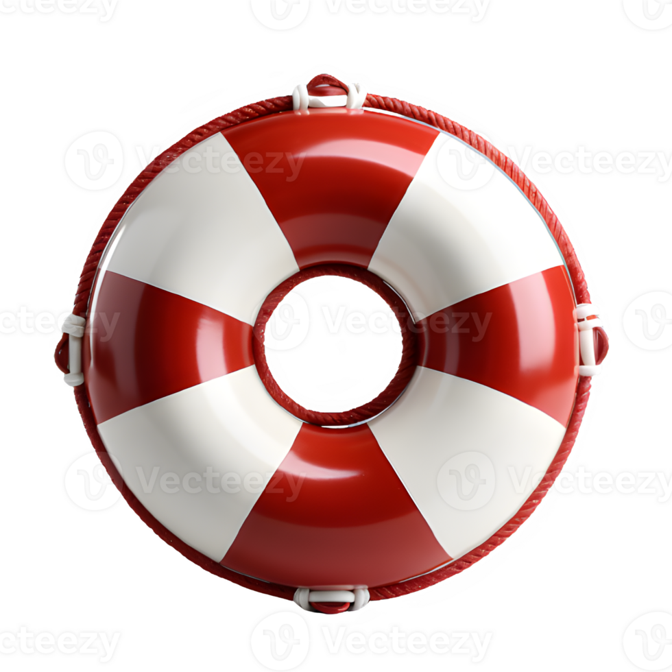 round lifebuoy with red and white stripes cut out isolated on transparent background ,generative ai png