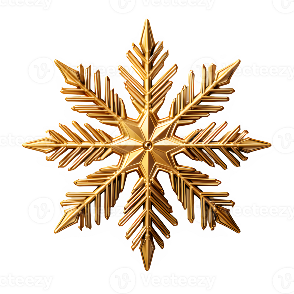 golden snowflake isolated on transparent background ,christmas ornament cut out png ,generative ai