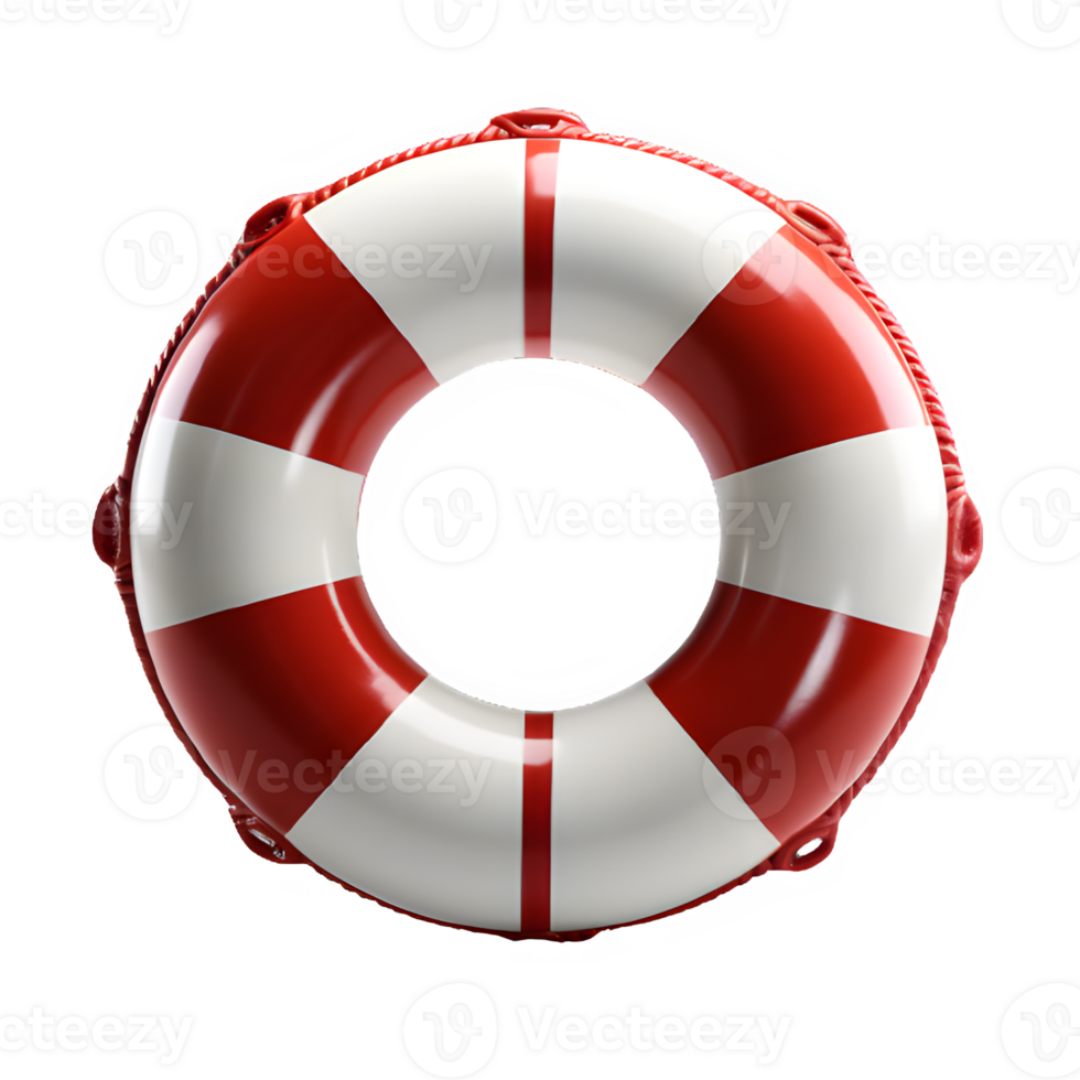 round lifebuoy with red and white stripes cut out isolated on transparent background ,generative ai png