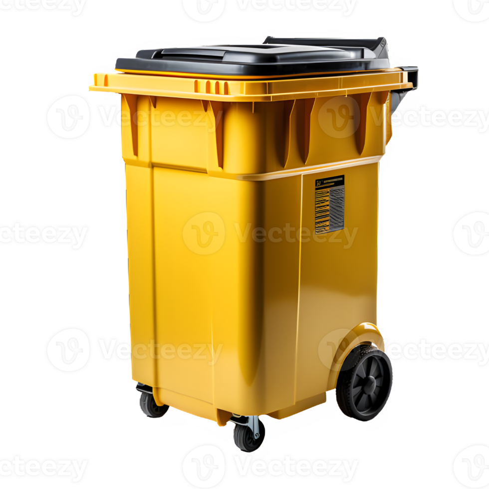 yellow trash can isolated on transparent background ,yellow garbage bin cut out png ,generative ai