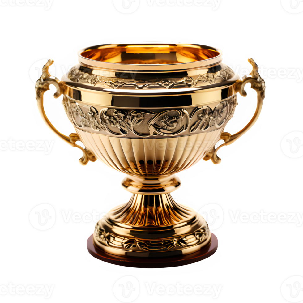 golden cup trophy isolated on transparent background ,award trophy cut out png ,generative ai