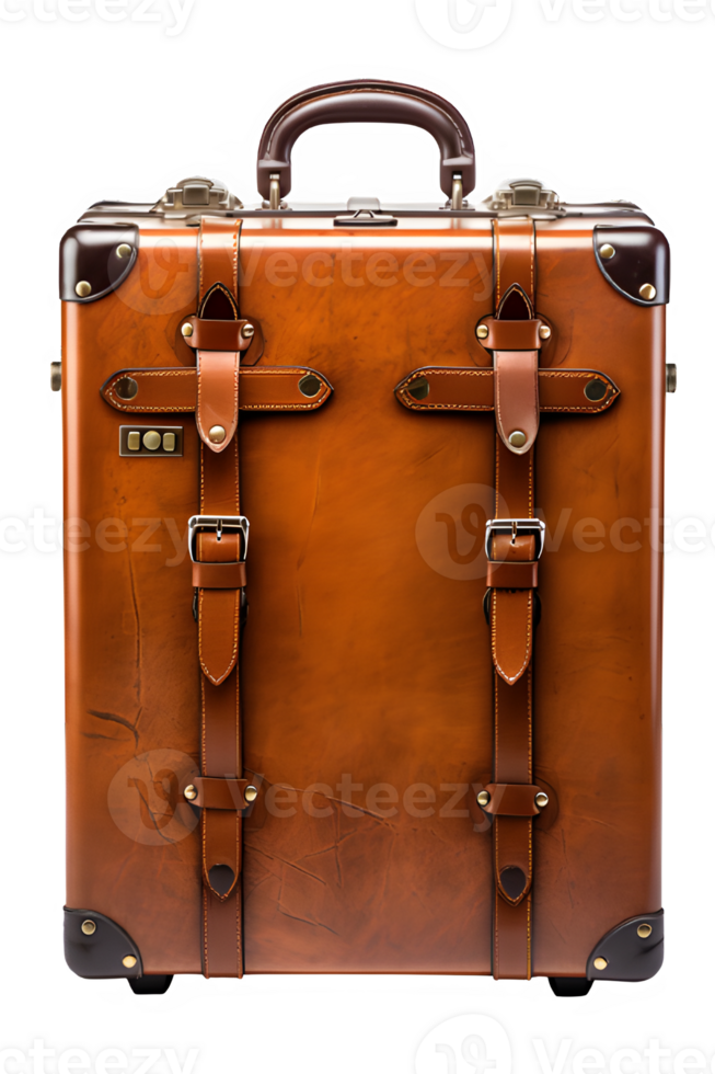 vintage brown leather suitcase isolated on transparent background ,generative ai png