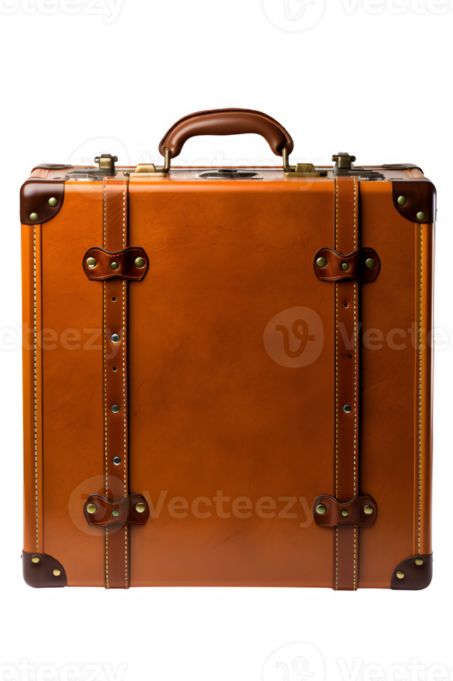 vintage brown leather suitcase isolated on transparent background ,generative ai png