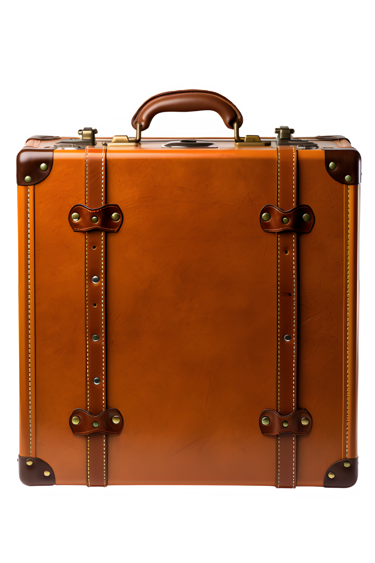 vintage brown leather suitcase isolated on transparent background