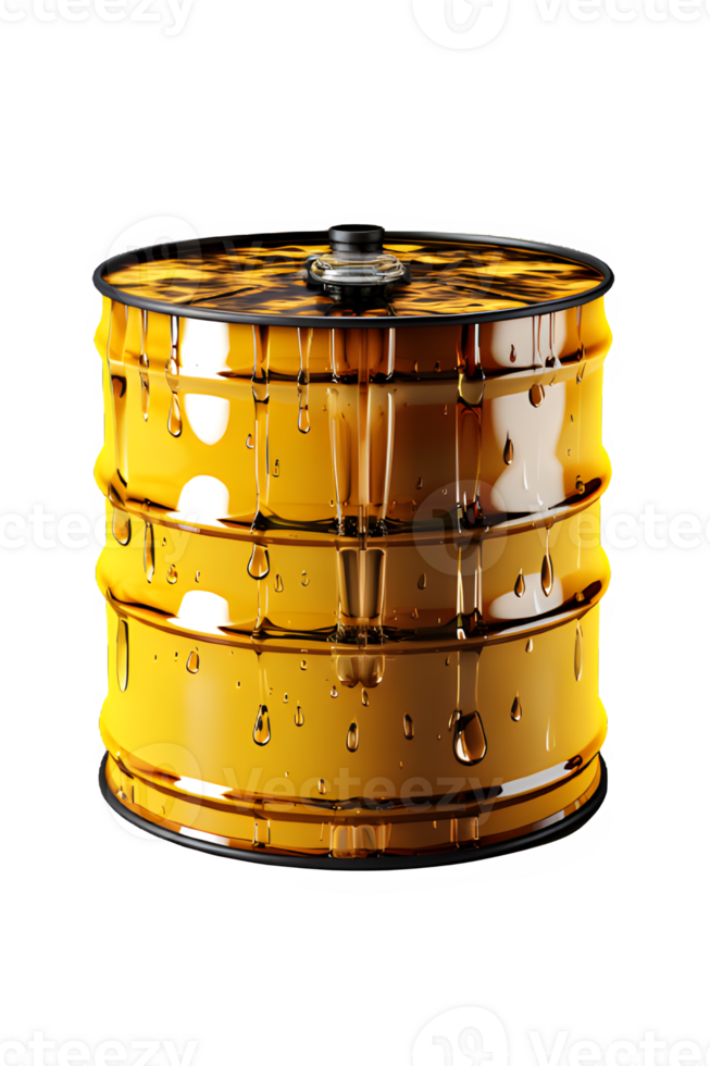 yellow oil barrel isolated on transparent background ,yellow oil storage png ,generative ai