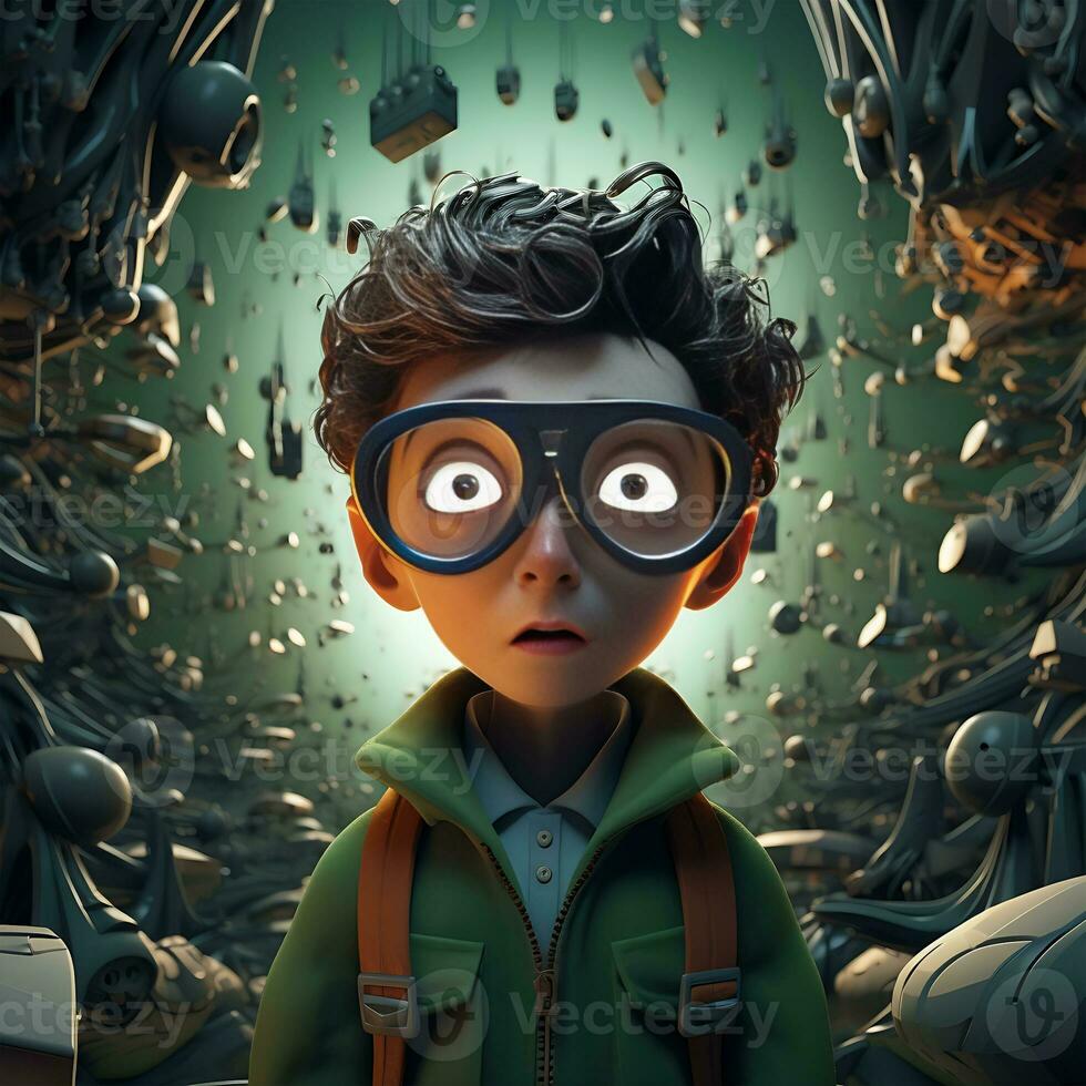 3D happy feelings character man screen with mouths as if everything happening in front of me photo