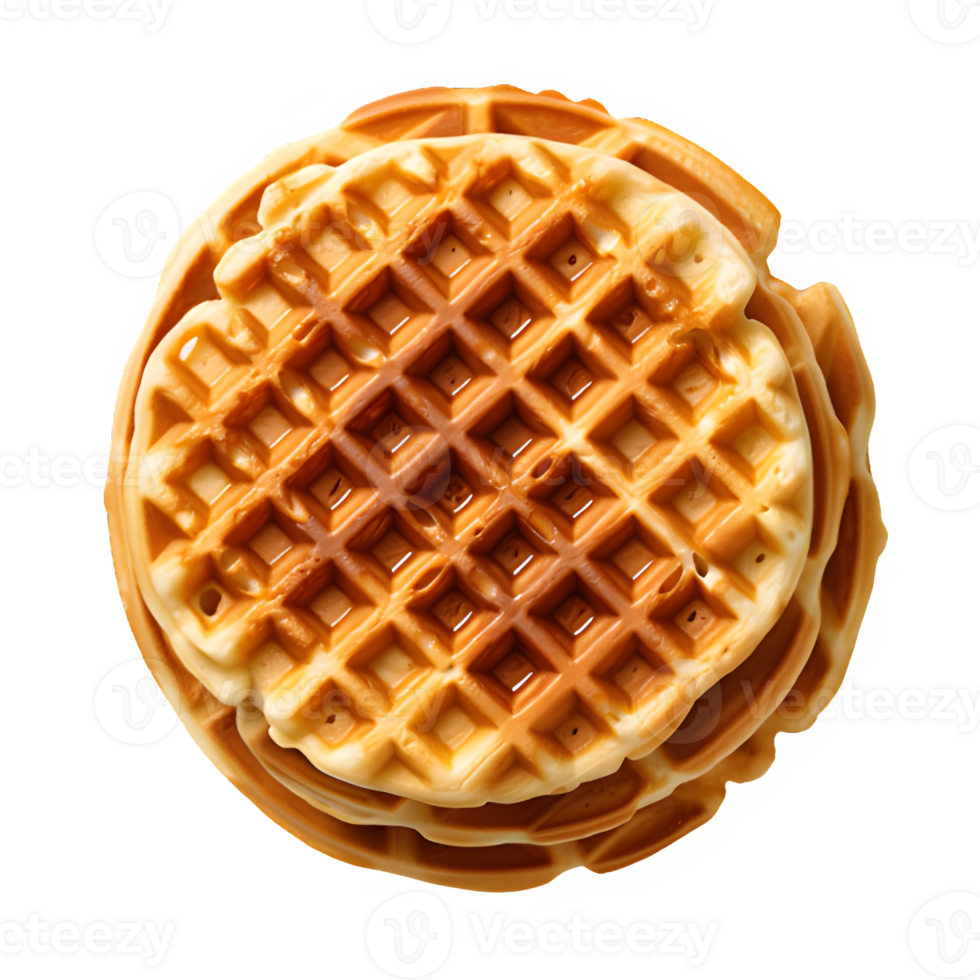 round waffle cut out isolated on transparent background png ,top view ,generative ai