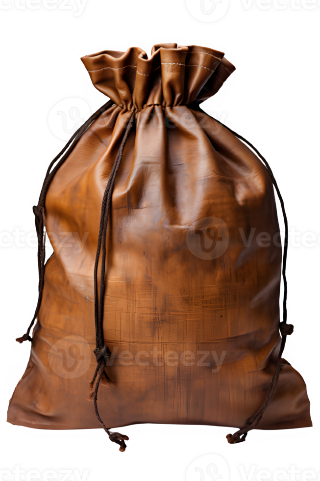 brown vintage pouch isolated on transparent background ,Gunny sack cut out png ,generative ai