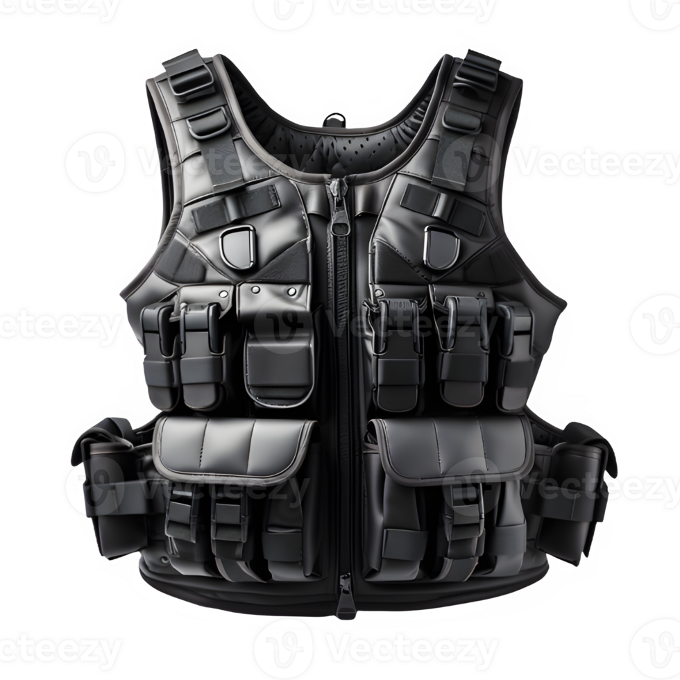 black bulletproof vest isolated on transparent background ,police vest armor png ,generative ai
