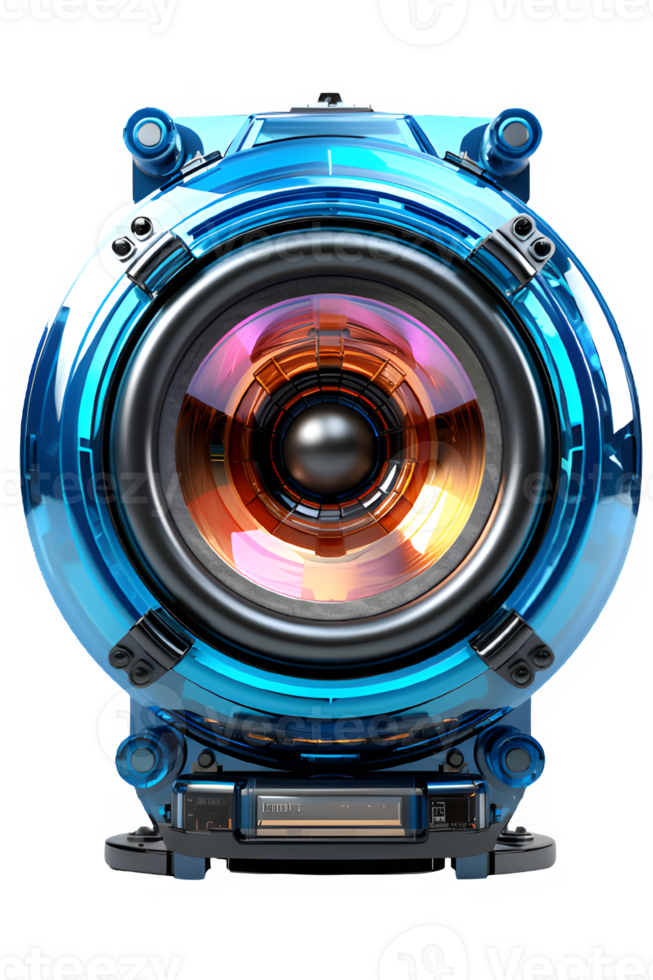 futuristic blue music speaker isolated on transparent background, music player ,generative ai png