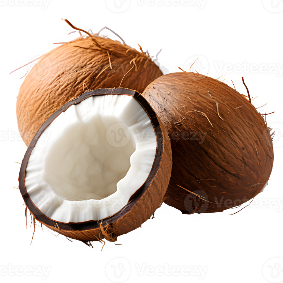 coconut fruit isolated on transparent background ,coconut pieces cut out png ,generative ai