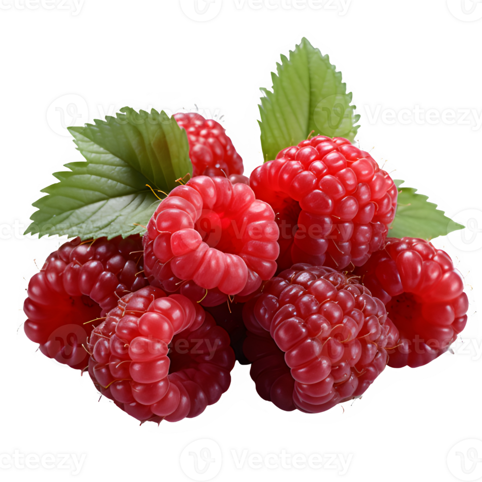 fresh red raspberry fruit cut out isolated on transparent background png ,generative ai