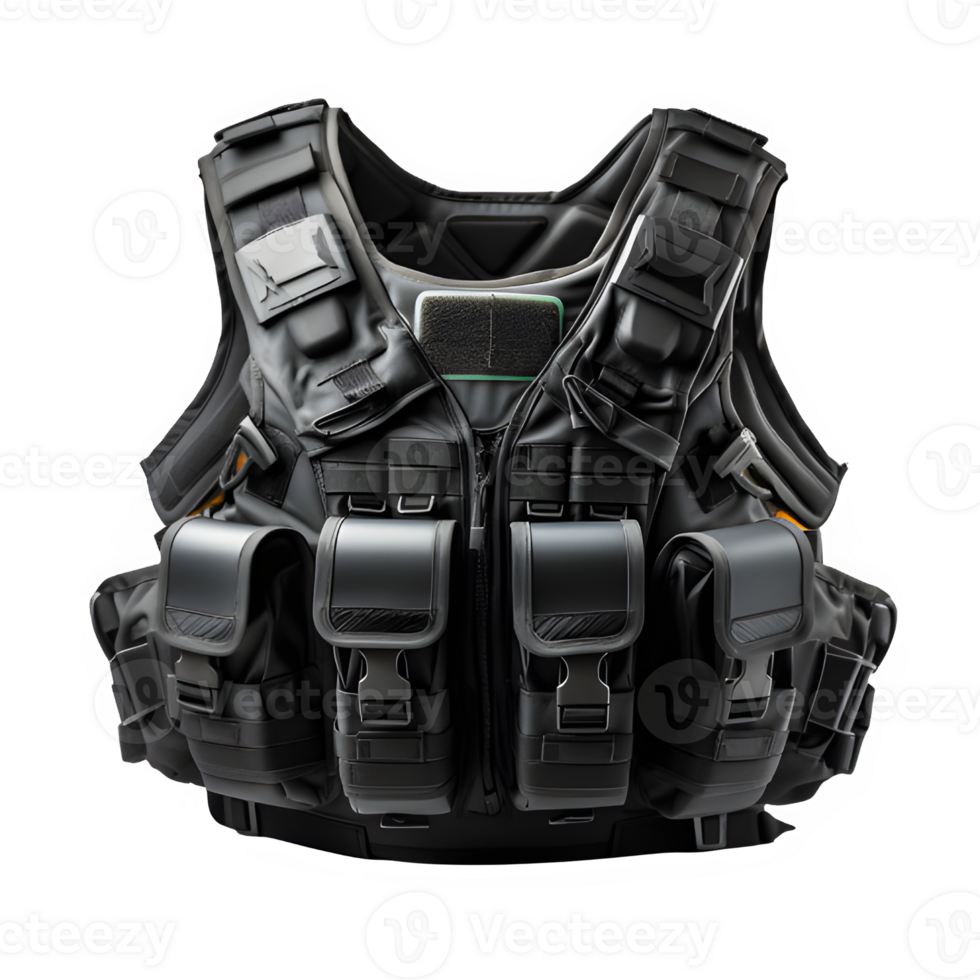 black bulletproof vest isolated on transparent background ,police vest armor png ,generative ai