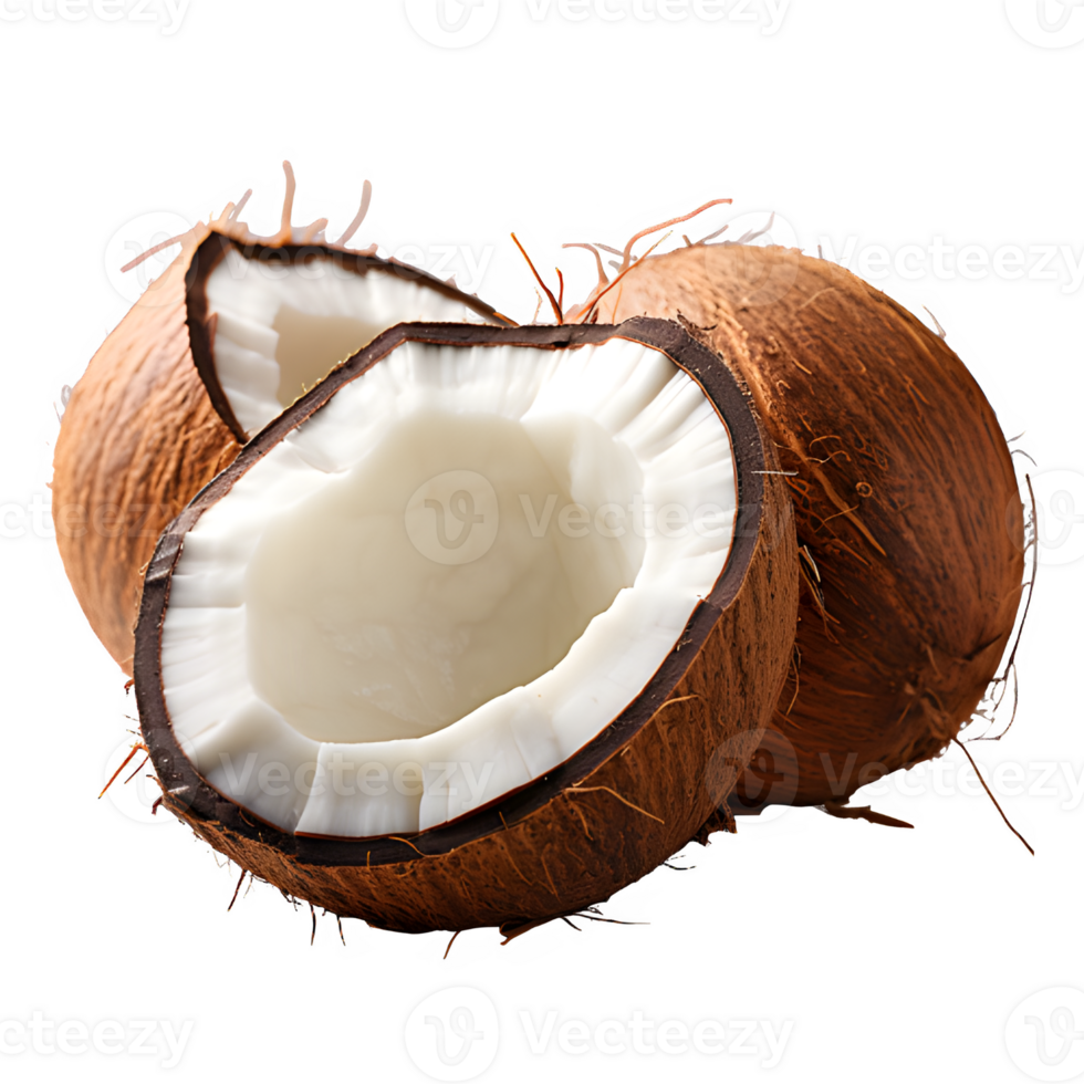 coconut fruit isolated on transparent background ,coconut pieces cut out png ,generative ai