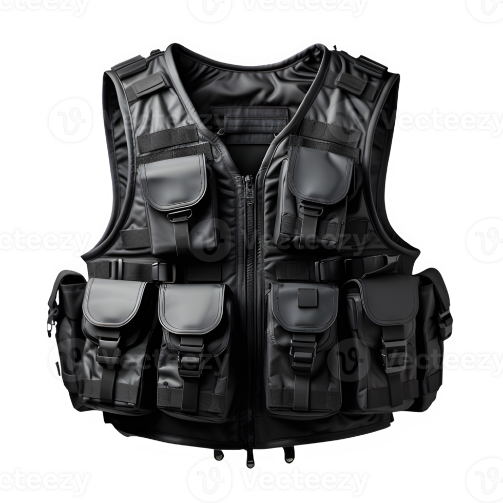 black bulletproof vest isolated on transparent background ,police vest armor png ,generative ai