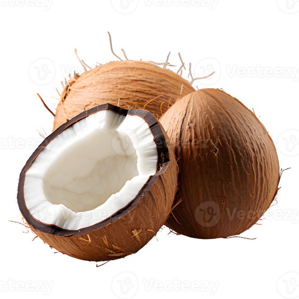 coconut fruit isolated on transparent background ,coconut pieces cut out png ,generative ai