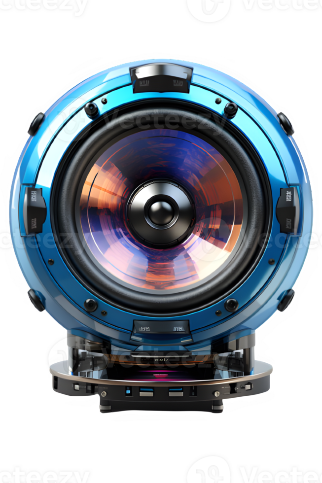 futuristic blue music speaker isolated on transparent background, music player ,generative ai png